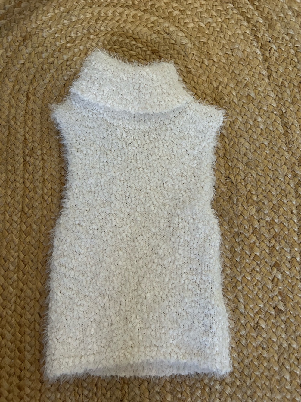 Zara Cream Fuzzy Sleeveless Turtleneck Top